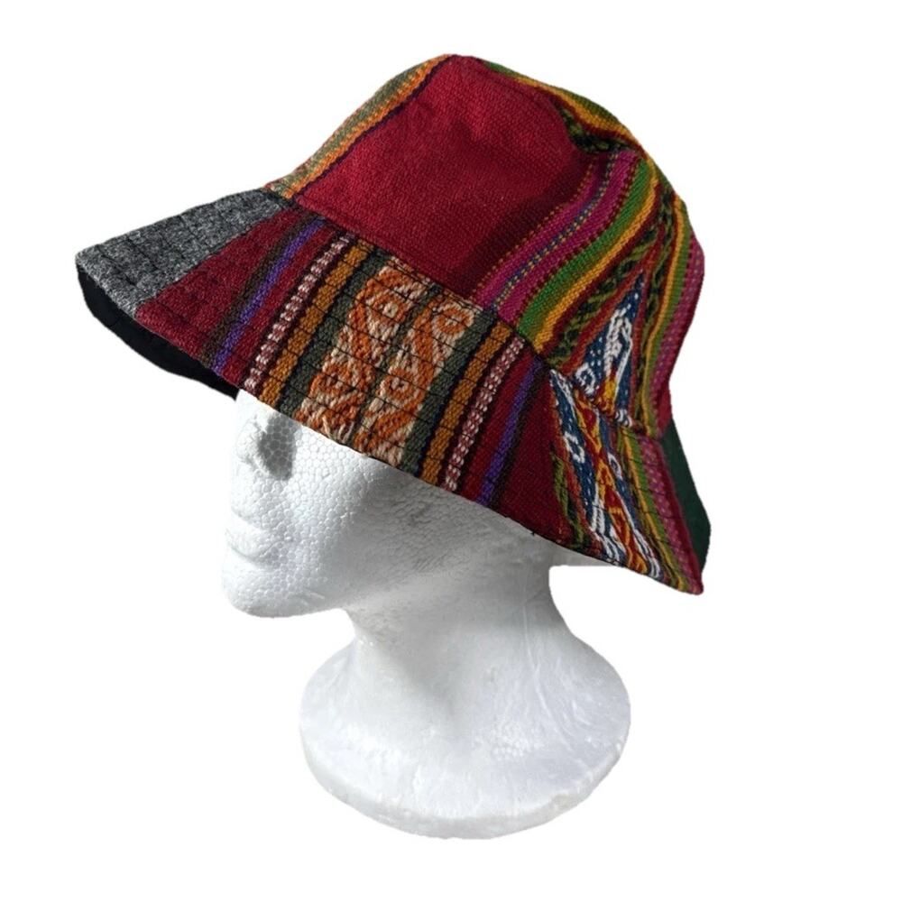 VTG Boho Bucket Hat Tweed Multicolored Jamaican Style Fashion Hat M/L